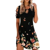 Lopecy -sta ежедневни рокли летни рокли за флорални печат за жени с късо ръкав розов - l
