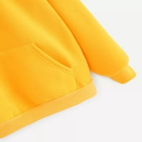 Skpblutn женски суичър качулки зима есен небрежни върхове на качулка блуза с джобно кръгло деколте с дълъг ръкав суичър с жълт m