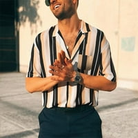 Мъже летни модни ризи Небрежни раирани ризи с къса ръкавска блуза