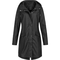 Якета Drpgunly за жени, твърдо дъждовно яке на открито качулка водоустойчив дълъг палто с ветроустойчиво, женско яке черно 4xl