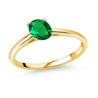 Gem Stone King 0. Ct Green симулиран изумруден 10K жълто златен пръстен с пръстен от бяло злато