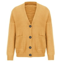 Клирънс hfyihgf дамски бутон надолу пуловери отгоре дълъг ръкав v-образен отворен преден жилетка огромно плетещо палто, което е жълто един размер