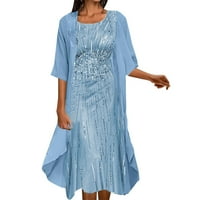 PEDORT Женски летни ежедневни рокли Женските изрязани миди рокля с къс ръкав рокля синя, 3xl