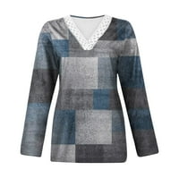 Ballsfhk есен и зима за женски модни ежедневни принт с дълъг ръкав дантела V-образно пуловер Топ блуза