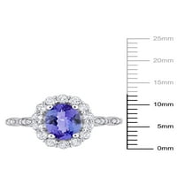1-Каратов Т. Г. в. Танзанит, бял топаз и диамантен акцент 14-каратов овален годежен пръстен от бяло злато