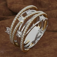 Модни жени кръстосани двоен цвят кубичен циркония инкрустиран пръстен сватбен бижута подарък