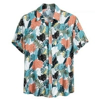 Хавайска риза Odeerbi за мъже Графични тениски Лятна реколта отпечатани върхове с къси ръкави Turndown Кубинска яка блуза светлосиньо