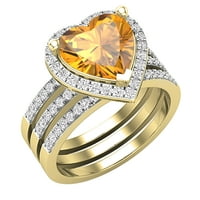 DazzlingRock Collection Heart във формата на сърце Център цитрин с кръгъл бял диамантен ореол годежен пръстен комплект за жени в 18K жълто злато, размер 8