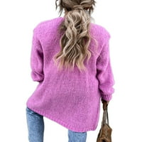 Bomotoo жени със средна дължина плетени пуловери твърди цветни ежедневни жилетка шикозни трикотажни дрехи с дълъг ръкав Кардиган пуловер розов S