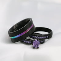 Съвпадащи пръстени двойка пръстени черно злато, покрито 1ct лилаво CZ жени сватбени пръстени комплекти