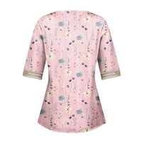 Блуза блуза ежедневни блузи Дантела Ръкав принт в Деколте топове Принт топове Тениски
