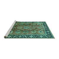 Ahgly Company Machine Wareable Indoor Round Oriental Turquoise Blue Traditional Area Rugs, 7 'Round