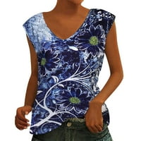 Танк Боди за жени Плюс размер Потници за жени лято без ръкави тениски върхове случайни Бутон надолу туники ризи сини л