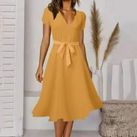 Ежедневни рокли за жени Плътен цвят Многоцветен каишка декорация елегантна рокля ежедневни в врата жълта рокля л