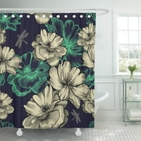 Модел черен цветен цъфтят диви рози и водни кончета цвете баня декор баня завеса за душ