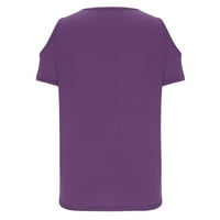Студени върхове за рамо за жени летни кратки ръкави на ръкави блузи редовно прилепнали тениски пуловер тениски върхове графични тениски тениски v върхове на шията блузи лесни грижи меки дишащи пуловер върхове лилаво
