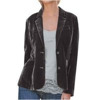 Жени уютни ретро дълги ръкави кадифени плътни бутони Pokets Jacket Cardigan Loose Coat Top