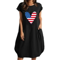 Пимфилм рокли За Жени Случайни 4-ти юли американски флаг рокля лято слънце рокля плаж в врата къс ръкав Спагети каишка рокли черно с