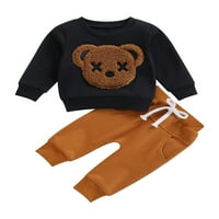 Калсунбебе Кидс момче момиче есенни дрехи мечка Бродерия Суитчъри върхове + Плътен цвят дълги панталони 0-5т