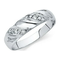 14к Бяло Злато 1. ст КЦ пасианс венчален пръстен Трио комплект булка и младоженец