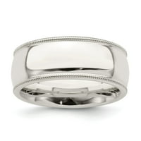 Бял стерлингов сребърен пръстен сватба milgrain комфорт половин кръг