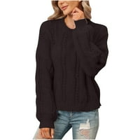 tklpehg дамски модни върхове с дълъг ръкав небрежен кръг кръгъл пуловер с пуловер