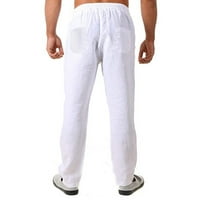 Лабакиха Мъжки панталони мъжки летни нов стил и модерен Плътен Памучен и ленен панталон бял