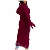 Olyvenn Stylish женски пуловер Небрежен пискюл дълъг пуловер с дълъг ръкав плетен пуловер зимни върхове блуза извит подгъва отворен преден плетен пуловер Кардигани Вино 10