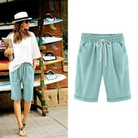 Жени летни памучни панталони плюс размер с висока талия шорти Lacing Beach Workout Pocket Lounge пет точки панталони
