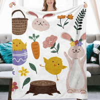 Дикасер Великденски вълнени одеяла с калъфка пролетни зайчета и цветя одеала за домашен диван, легло, диван, Къмпинг И пътуване