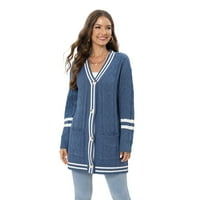 Baywell Women Open Front Cardigan Sweater Button Down Knit пуловер палто Blue L