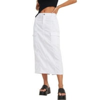 Поли за жени Солидни ежедневни високи талии тънък гръб разцепена джинска пола с джобове