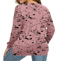 Gomelly жени тениска графити печат тройник ежедневна тениска дами свободен есен пуловер екипаж на врата върхове розово 3xl