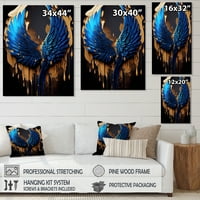 Дизайнарт сини и златни ангелски крила Ив платно стена изкуство
