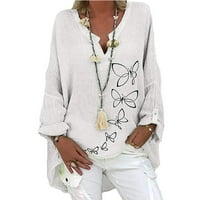 Cacommark pi дамски върхове с дълъг ръкав разчистен блуза плюс размер върхове солиден цвят разхлабена риза с v-образно деколте