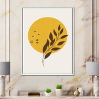 Дизайнарт 'абстрактна Луна и жълто слънце с тропически листа' модерна рамка платно стена арт принт