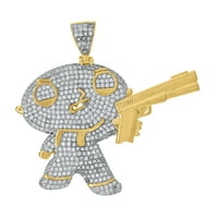 Стерлинг сребърни мъжки двуцветни CZ бебешки анимационен герой пистолет висулка