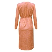 Absuyy рокли за жени ежедневно V-образно деколте отпечатани летни рокли дълги рокли оранжев размер XL