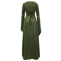 OCIVIESR Женски твърд цвят квадратна яка с дълъг ръкав с ръкав дантела Готически ретро Корт стил рокля чанта с ларпа ларпа