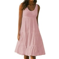 рокли за лабакиха за жени дамски празник лятно солидна без ръкаща плажна рокля розово xl