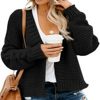 Преден ход мека отворена предна жилетка пуловер за жени обикновен трикотаж яке черно с