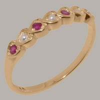 Британски направени 9k Rose Gold култивирани перли и рубини женски пръстен за вечност - Опции за размер - размер 5.5