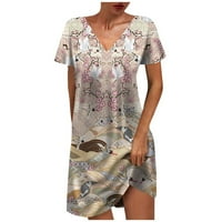 Giligiliso дамски летен печат с къс ръкав v шия в средата на бедрото рокля рокля