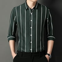 Мъжки поло ризи мъже цип бутон Дълги ръкави хлабава риза зелено, 4ХЛ
