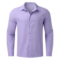 Плюс размер разтвор с дълъг ръкав, човек зачервена яка с дълъг ръкав тениска летен бутон за печат блуза Sweartshirt Purple 6