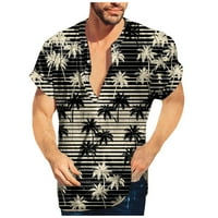 Мъжки ризи Мъжки летен плаж ежедневен хавайски печат плажен стил с къс ръкав поло риза с къс ръкав Мъжки черен 4XL
