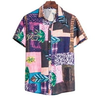 Zodggu Sales Hawaiian ризи за мъже Графичен тропически пачуърк печат свободен небрежен бутон за въртене на якичка надолу с тенденция