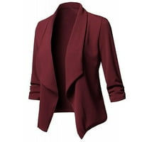Дамски солиден отворен преден жилетка с дълъг ръкав небрежно палто на якета, лилаво