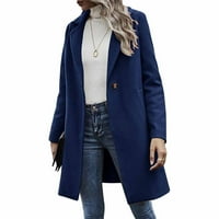 Стилно яке за жени мода ежедневни Плътен цвят джоб хлабав дълъг ръкав темперамент вълнено палто